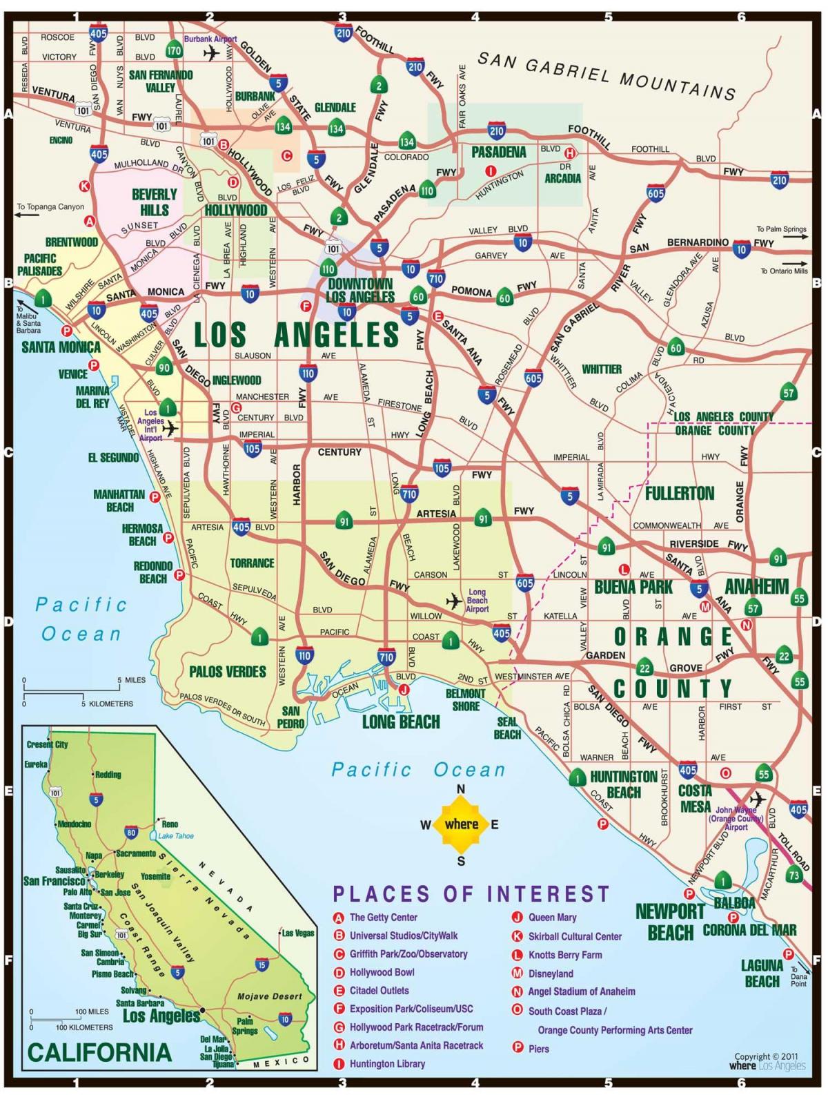 Kaart van Los Angeles en omliggende gebiede - Kaart van LA en